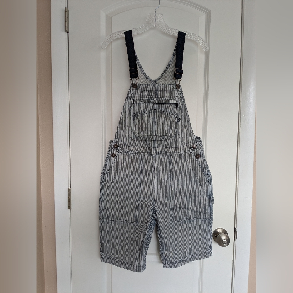 Duluth Trading Co Railroad Stripe Bib Overalls (Shortalls)
